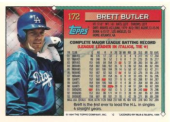 1994 Topps Brett Butler # 172 Los Angeles Dodgers