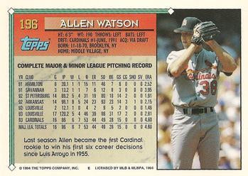 1994 Topps Allen Watson # 196 St. Louis Cardinals