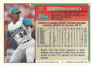 1994 Topps Bryan Harvey # 20 Florida Marlins