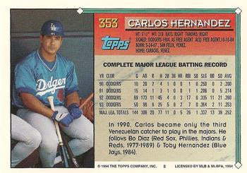 1994 Topps Carlos Hernandez # 353 Los Angeles Dodgers