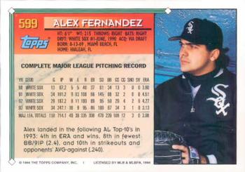 1994 Topps Alex Fernandez # 599 Chicago White Sox