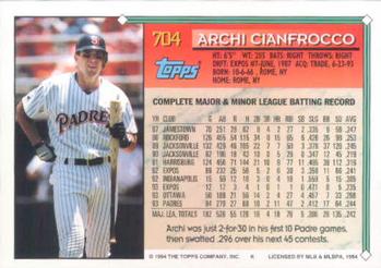 1994 Topps Archi Cianfrocco # 704 San Diego Padres