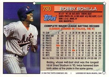 1994 Topps Bobby Bonilla # 730 New York Mets