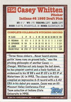 1994 Topps Casey Whitten DPK, RC # 756 Cleveland Indians