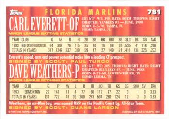 1994 Topps Carl Everett / Dave Weathers CA # 781 Florida Marlins