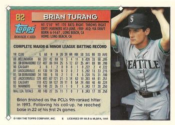 1994 Topps Brian Turang RC # 82 Seattle Mariners