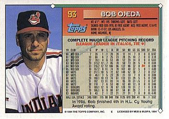 1994 Topps Bob Ojeda # 93 Cleveland Indians