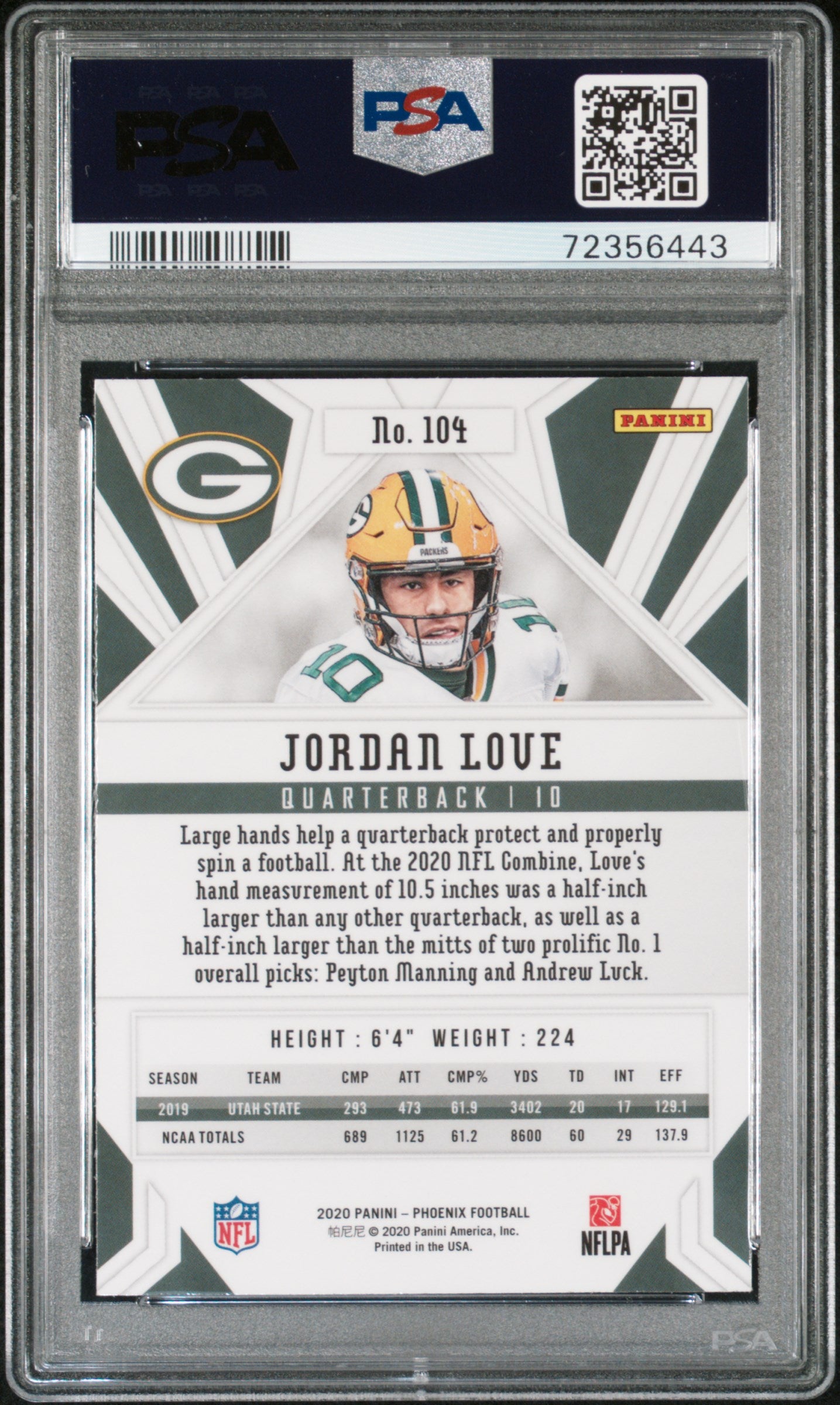 2020 Panini Phoenix Fire Burst Jordan Love #104 Green Bay Packers PSA 9 Gem Mint