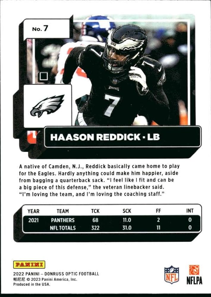 2022 Panini Donruss Optic Haason Reddick #7 Philadelphia Eagles