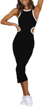 تحميل الصورة إلى عارض المعرض، NauLon Womens Sexy Cut Out Waist Open Back Bodycon Dress Ankle Length Ribbed Party Club Midi Dress