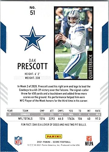 2021 Panini Score #51 Dak Prescott Dallas Cowboys