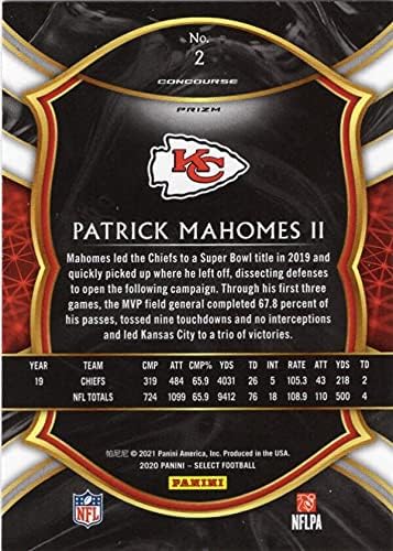2020 Panini Select-Patrick Mahomes II-Silver Prizm-#2-Concourse Level-Chiefs