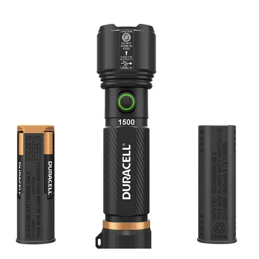 Duracell Hybrid Flashlight, 1500 Lumens, 4 ct