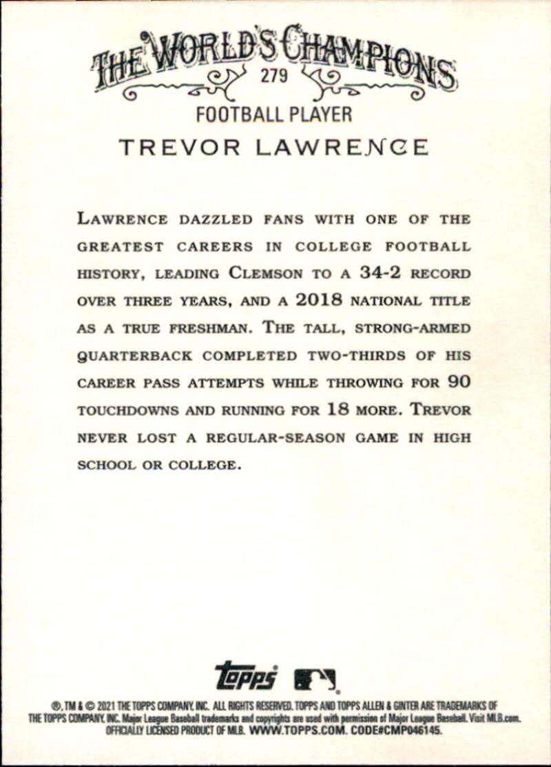 2021 Topps Allen & Ginter Trevor Lawrence #279 Jacksonville Jaguars