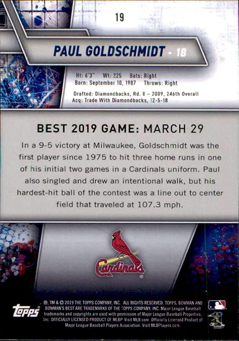 2019 Bowman’s Best Paul Goldschmidt St. Louis Cardinals MVP #19