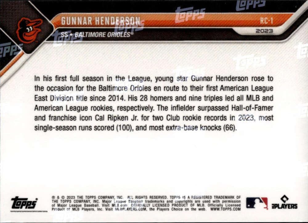 2023 Topps Now All-Star Rookies Gunnar Henderson RC #RC1 Baltimore Orioles