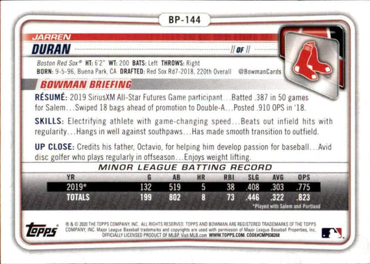 2009 Topps Bowman 1st Jarren Duran Rookie #BP-144 Boston Red Sox