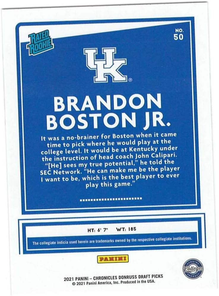2021 Panini Donruss Rated Rookies Brandon Boston Jr. 50 Kentucky Wildcats