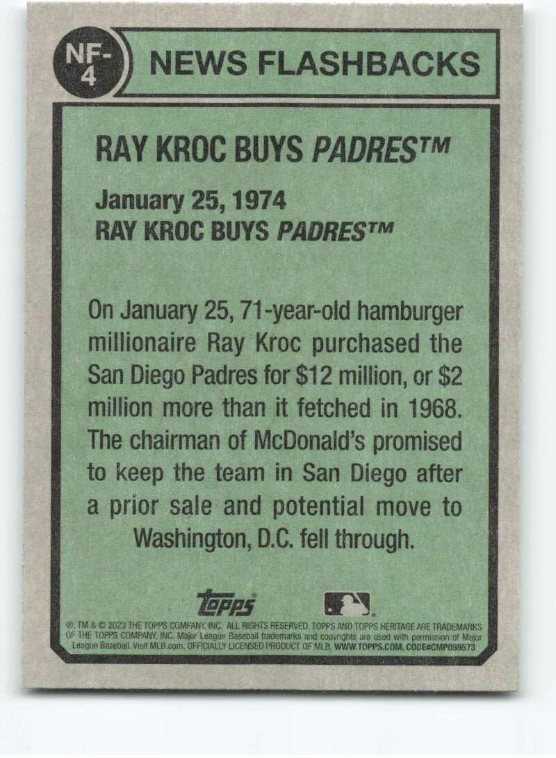 2023 Topps Heritage Flashback 1974 Ray Kroc Buy Padres #NF-4