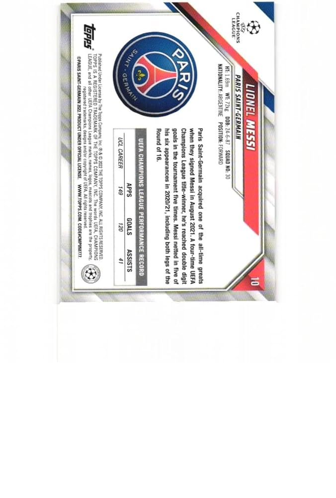 2021-22 Topps UEFA Champions League Starball Foil Lionel Messi #10
