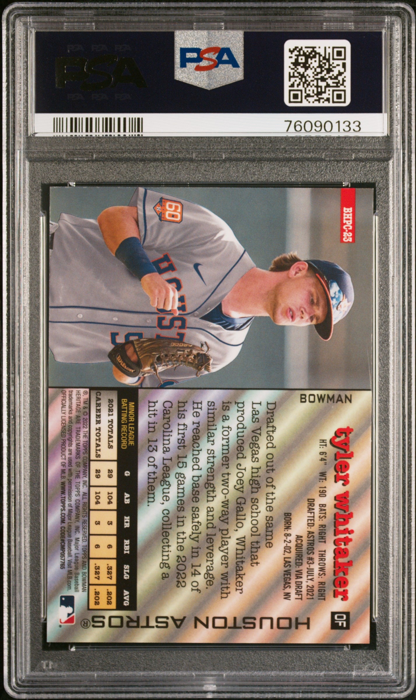 2022 Bowman Heritage Blue Refractor 59/99 Tyler Whitaker #23 PSA 9 Mint POP 1