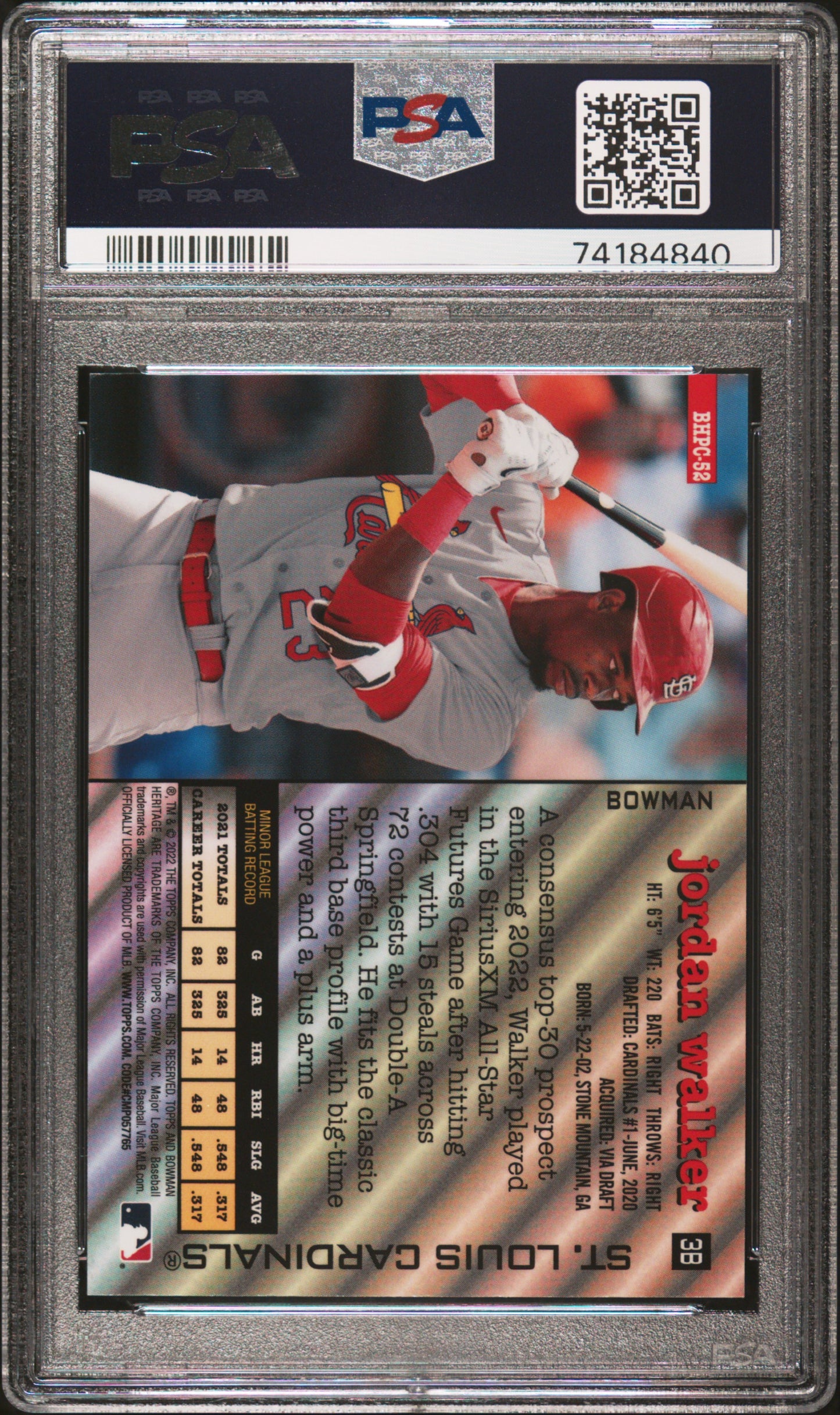 2022 Bowman Heritage #BHPC-52 Jordan Walker Gold Refractor Prospect id#/50 Cardinals PSA 9