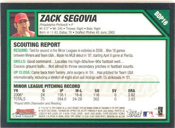 2007 Bowman Draft Picks & Prospects #BDP16 - Zack Segovia - Philadelphia Phillies