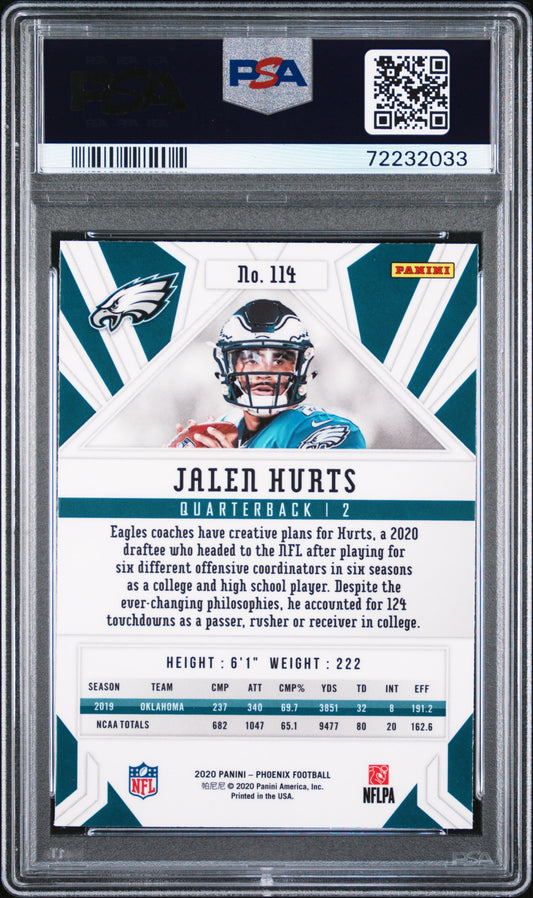 Jalen Hurts RC 2020 Panini Phoenix Fire Burst Rookie #144 Philadelphia Eagles PSA 10 GEM Mint