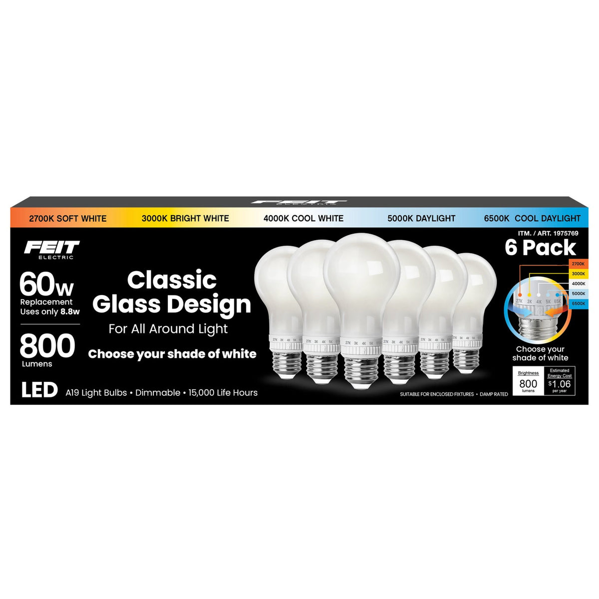 Feit Electric 60W Replacement Dimmable Soft White LED Bulbs, 6-Pack - photo 3