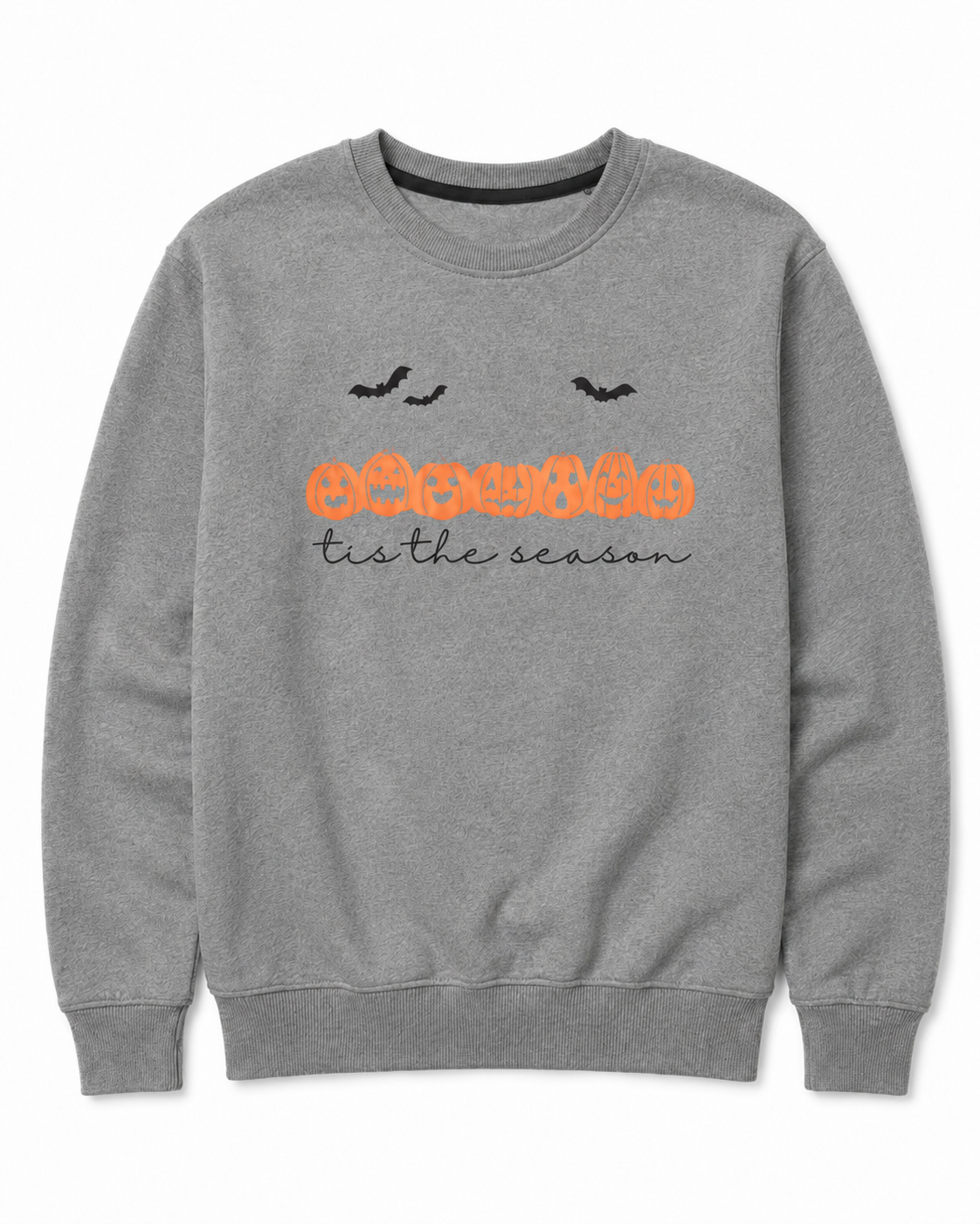 Women's Halloween Pumpkin Face Graphic Crewneck Sweatshirt, Gray Size Small