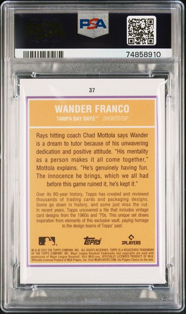2022 Topps Brooklyn Collection #37 Wander Franco Chartreuse RC /99 PSA 10