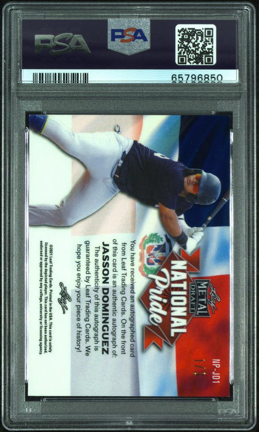 2021 Leaf Metal Draft Auto Orange Crystals 1/3 Jasson Dominguez #JD1 Yankees PSA 9