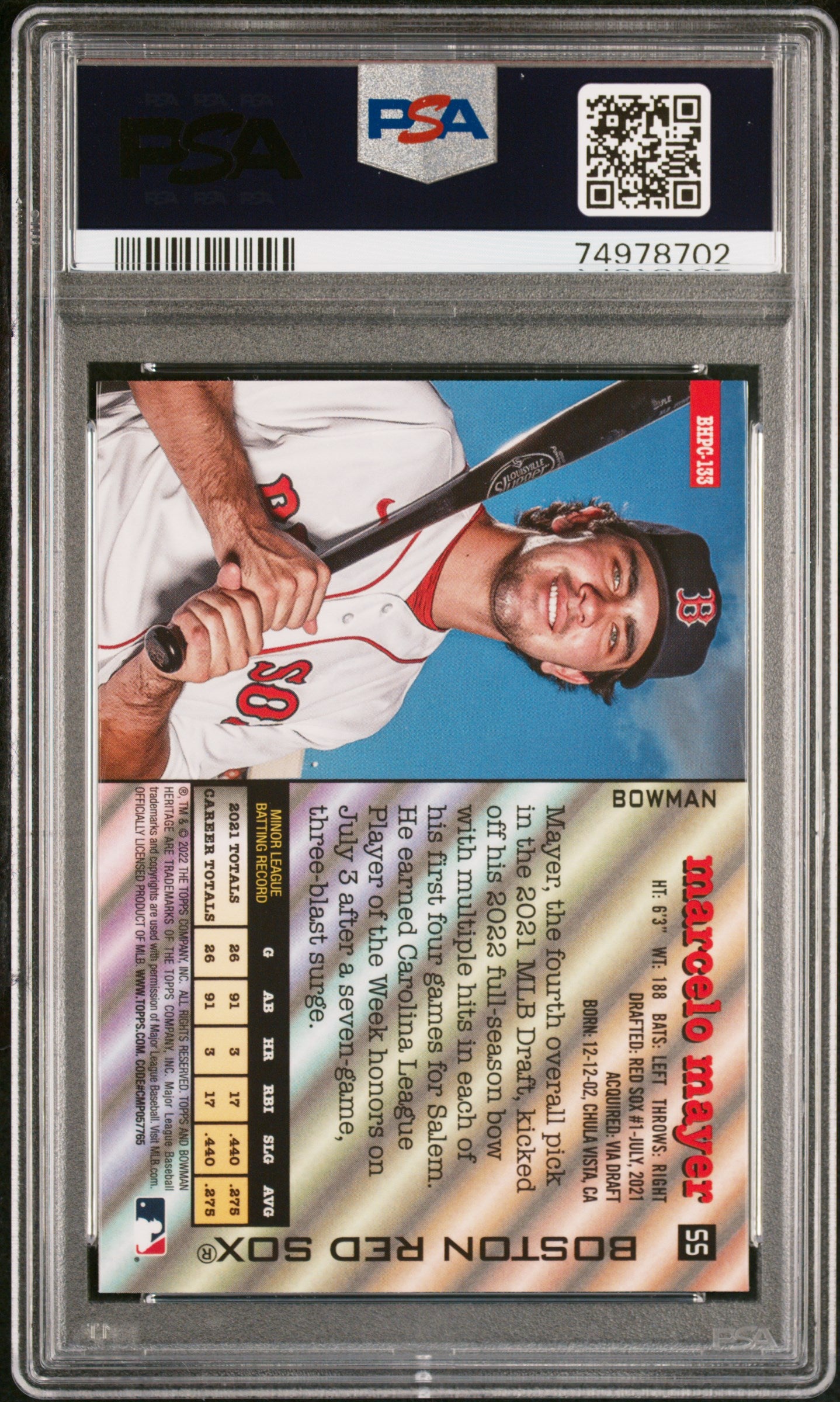 2022 Bowman Heritage Marcelo Mayer Chrome #BHP-133 Prospect Boston Red Sox
