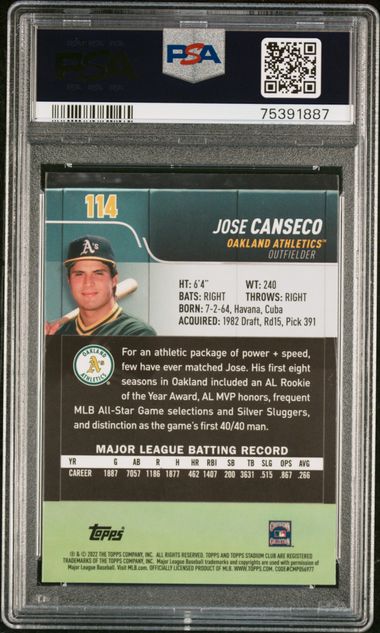 2022 Topps Stadium Club Chrome Refractor Jose Canseco Oakland Athletics #114 PSA 10 GEM Mint