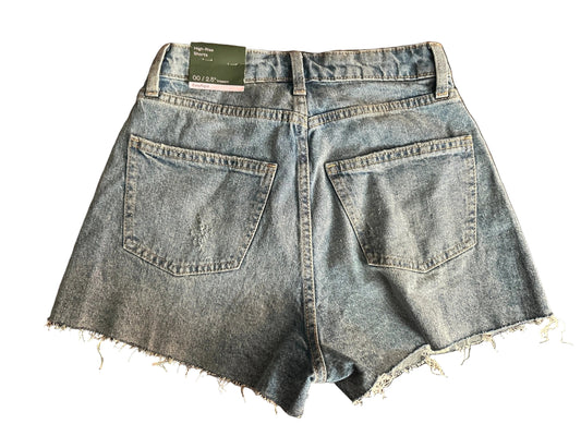 Pair of denim shorts on a white background