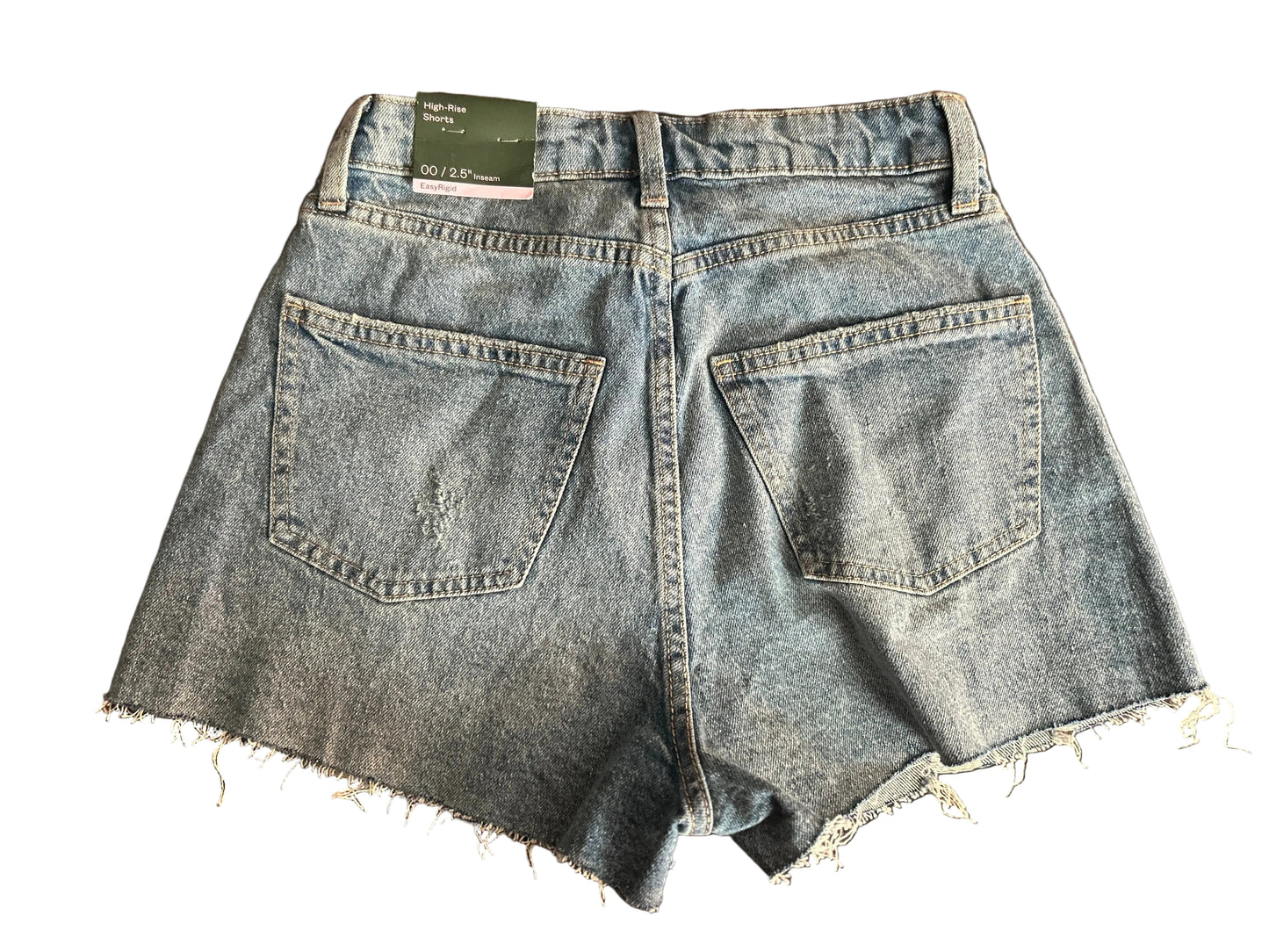 Pair of denim shorts on a white background
