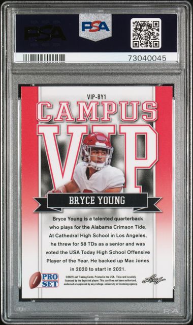 2022 Leaf Pro Set Bryce Young Campus VIP Blue Mojo Parallel #VIP-BY1 Alabama PSA 9 Mint