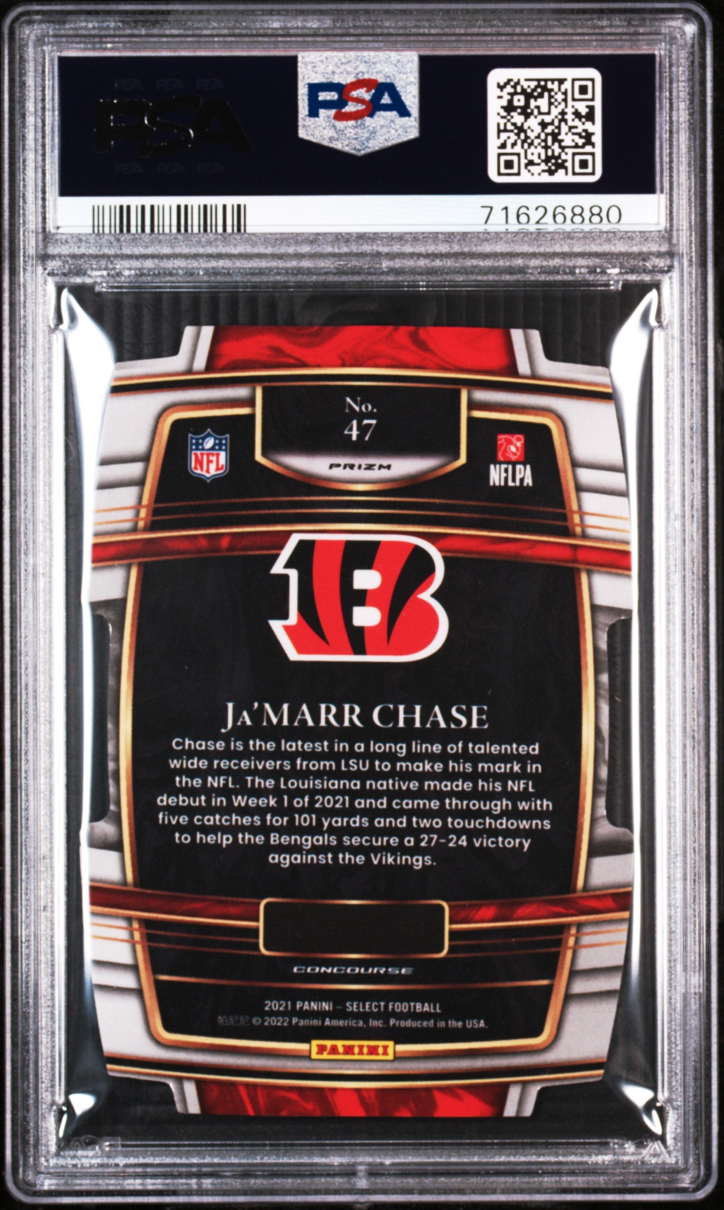 2021 Select Ja'Marr Chase RC #47 Concourse Level Red & Blue Die Cut Rookie PSA 8 NM-MT - walk-of-famesports