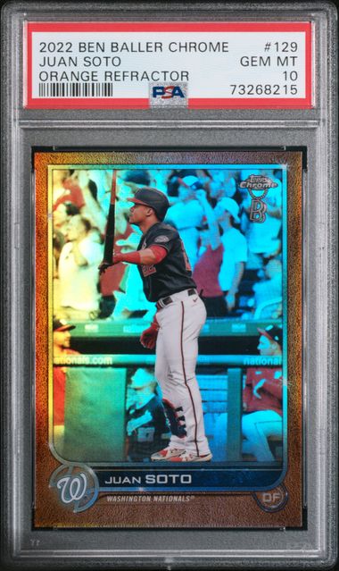 2022 TOPPS Ben Baller Chrome JUAN SOTO #129 ORANGE Refractor 9/25 PSA 10