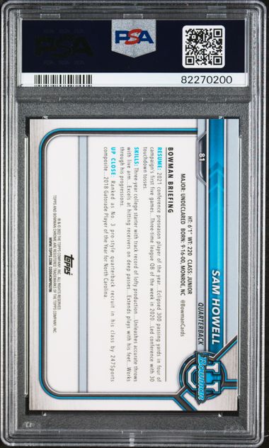 2021 Bowman University #81 Sam Howell Chrome Prospects - Pink Ref PSA 9