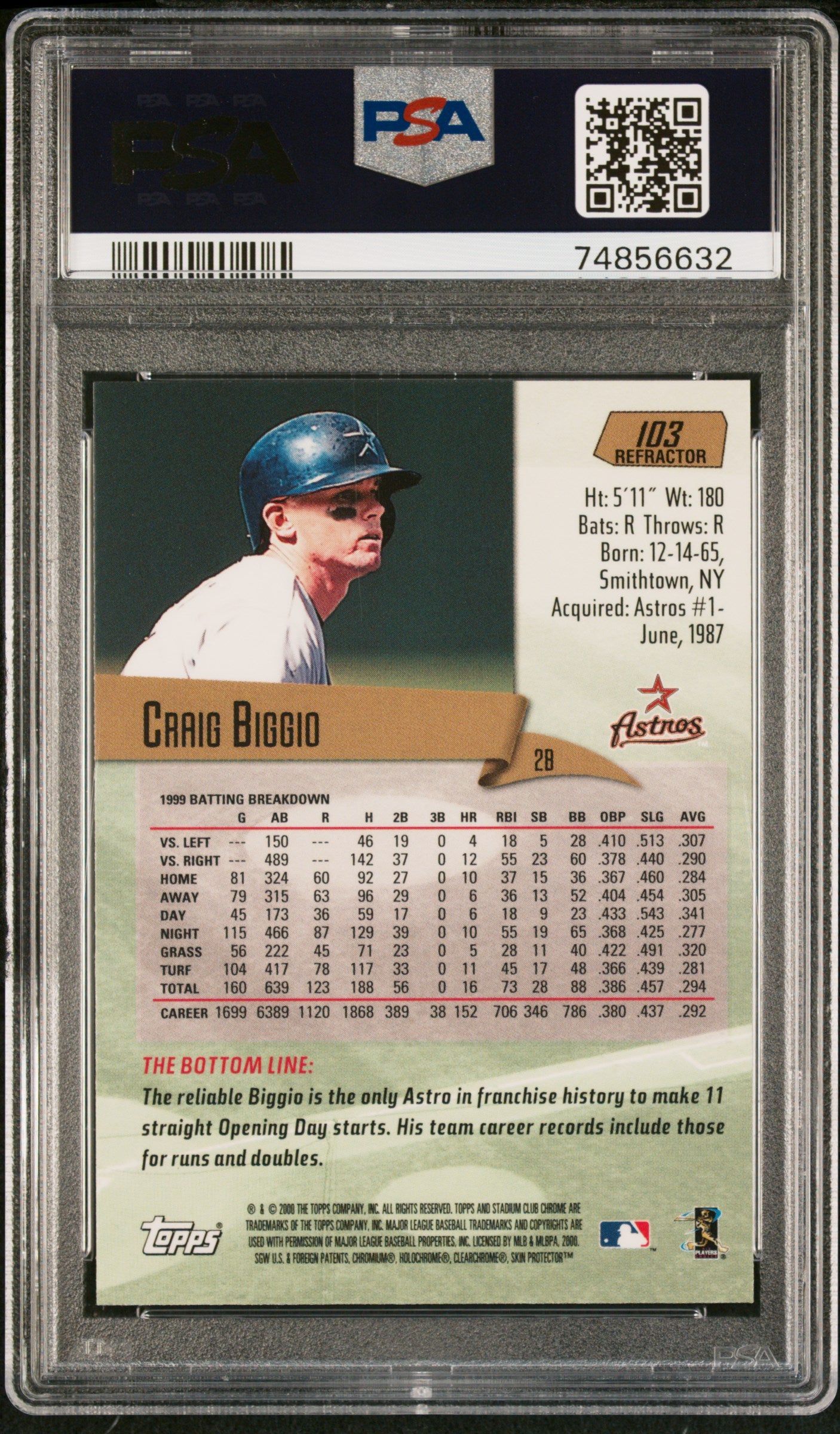 2000 Topps Stadium Club Chrome Refractor Craig Biggio #103 HOF PSA 9 Mint POP 1