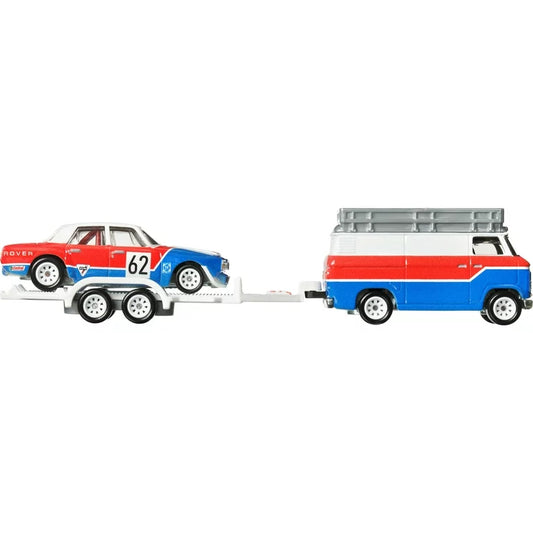 Hot Wheels Team Transport Toy Truck & Race Car, '70 Rover P6 Group 2 & HW Rally Hauler Collectible Set - walk-of-famesports