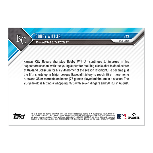 Bobby Witt Jr. - 2023 MLB TOPPS NOW Topps BR Card 743 - walk-of-famesports