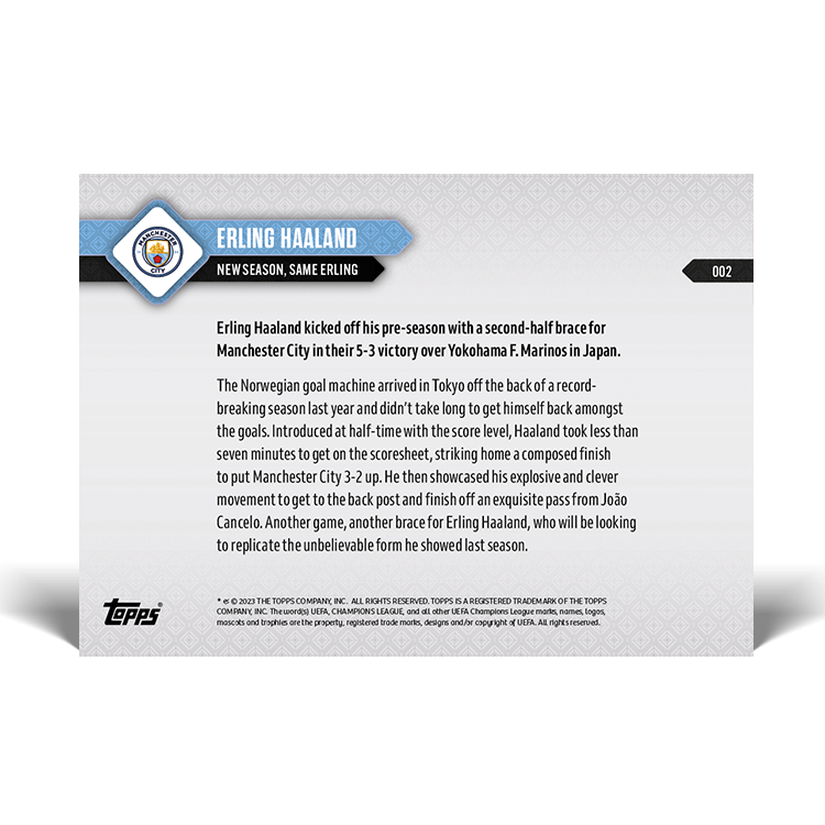 New season, same Erling - MANCHESTER CITY TOPPS NOW Card #002 - walk-of-famesports