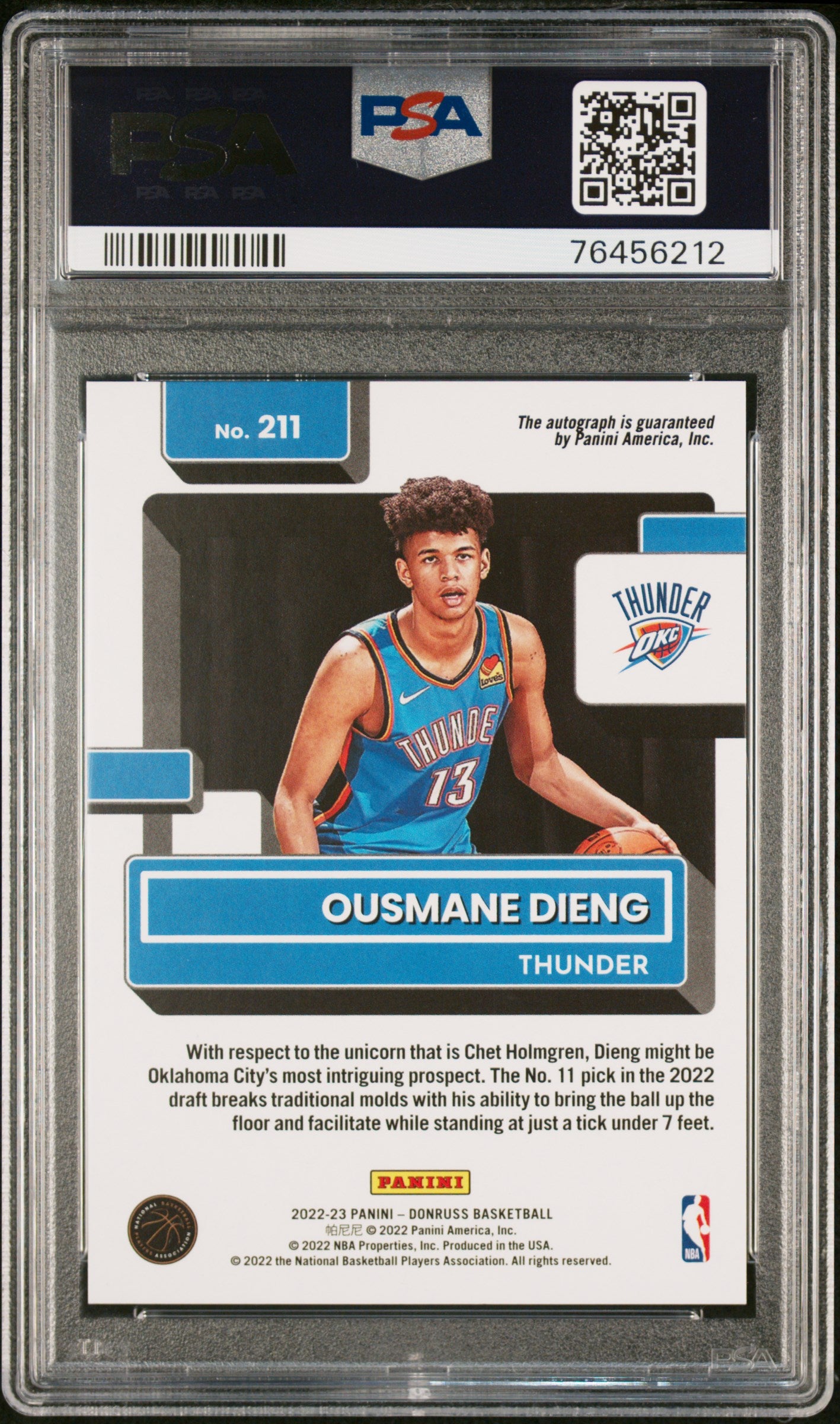 2022-23 Donruss #211 Ousmane Dieng Rated Rookie Auto RC Choice PSA 9 MINT POP 1