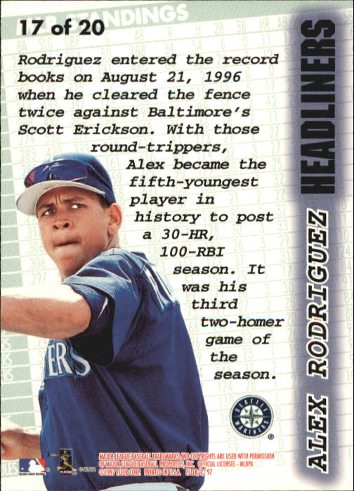 1997 Fleer Alex Rodriguez Headliners 17/20