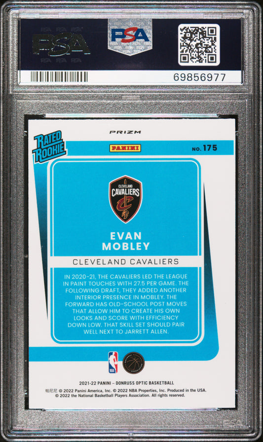 2021-22 Donruss Optic Evan Mobley Purple Prizm Rated Rookie RC #175 Cavaliers PSA 8 NM-MT