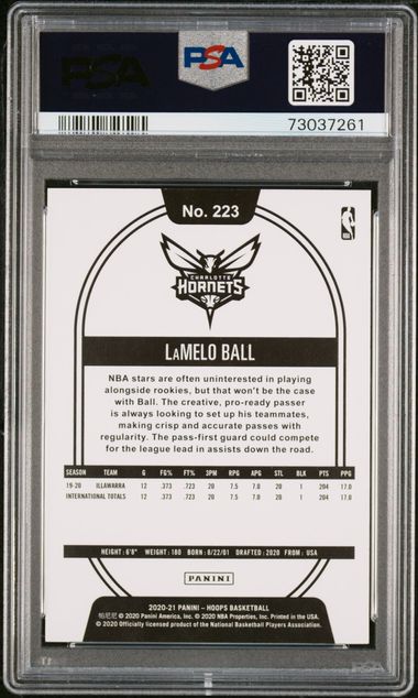 2020-21 Panini NBA Hoops Lamelo Ball Base Rookie #223 RC PSA 10 - Hornets