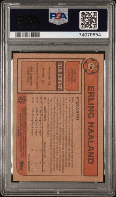 Erling Haaland 2023 Topps Living UCL UEFA Champions League PSA 9 Mint Manchester City