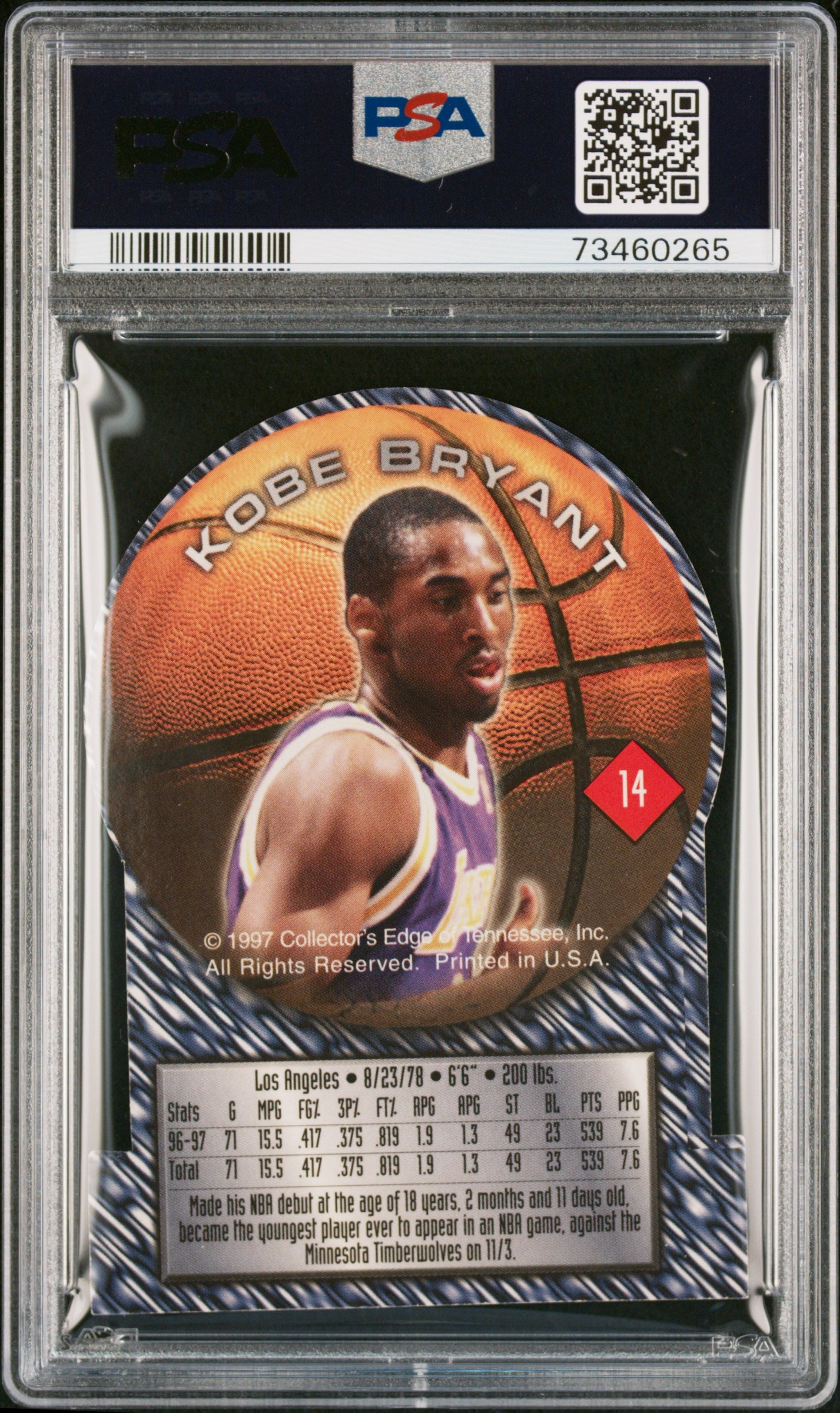 1997 Collector's Edge Impulse Kobe Bryant #39 Die-Cut PSA 9 - LOW POP